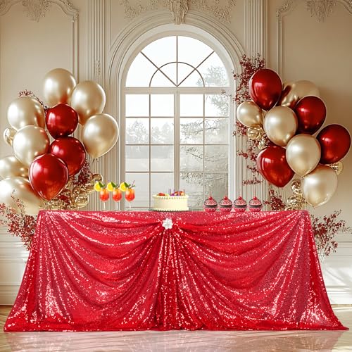 PartyDelight Dark Red Sequin Tablecloth 90x132 Inch Rectangular - Festive Event Decor