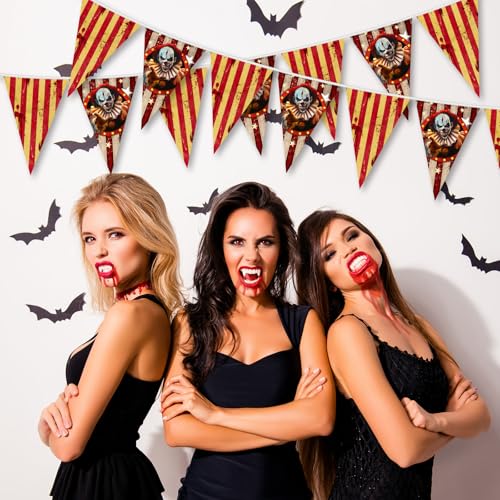 Creepy Striped Carnival Banner Flags - Halloween Party Decorations, 10 Pack