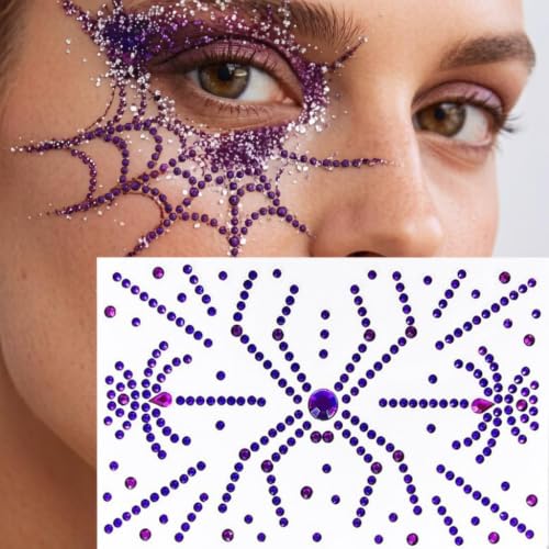 Halloween Spider Face Gem Stickers - Web Design, Mixed Colors, 6 Sheets