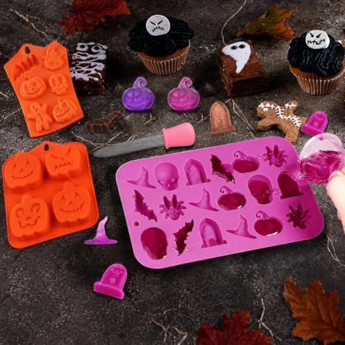 Halloween Silicone Mould 4pcs - 3D Skull Pumpkin Bat Witch Hat Gummy Candy Molds