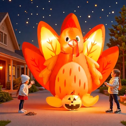 5FT Inflatable Halloween & Thanksgiving Turkey Pumpkin Yard Decor with LED Lights