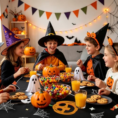 Halloween Pumpkin Ghost Plastic Tablecloth Set - Rectangle, 54x108 Inches, 8 Pack