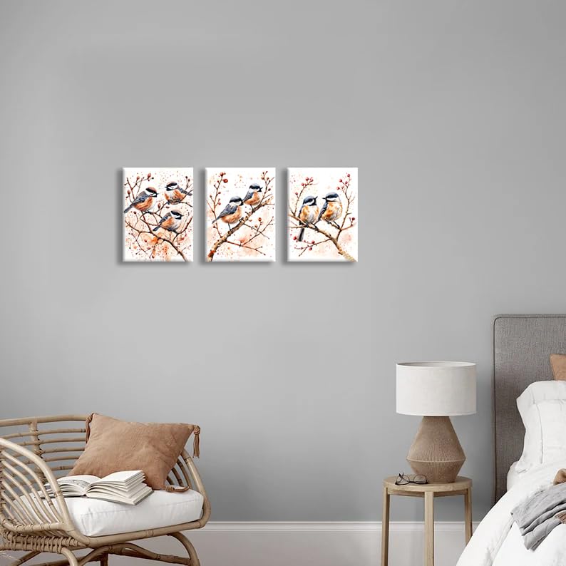Bird Wall Art Canvas Painting - Cute Watercolor Bird on Branch, 16x12 Inch - Variation of THIS listing