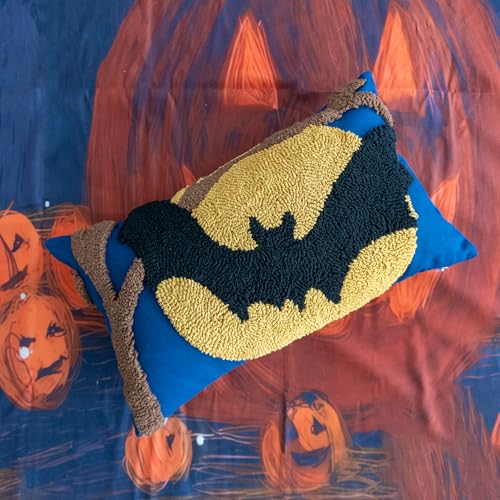 Halloween Bat Moon Tufted Throw Pillow Cover - 20x12 Inch Gothic Decorative Pillow, Pack of 1