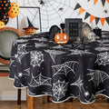 60-Inch Round Halloween Spider Web Waterproof Tablecloth - Black