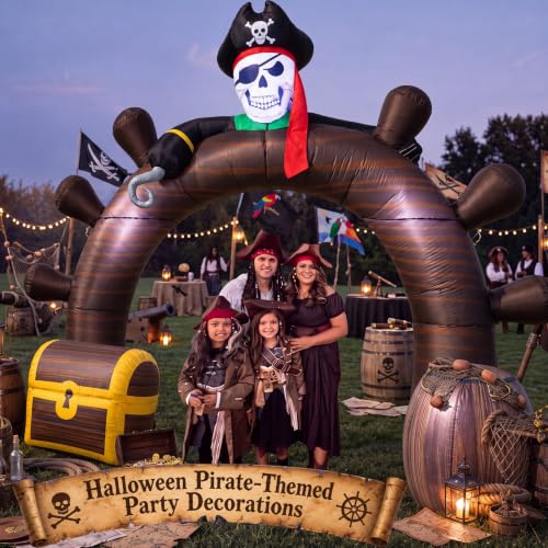 Halloween Inflatable Pirate Ship Arch 9FT Outdoor Decor with Lights - Pirate Variation