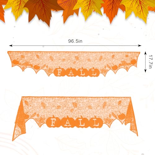 Fall Fireplace Mantel Scarf Orange Lace Decor for Thanksgiving and Halloween