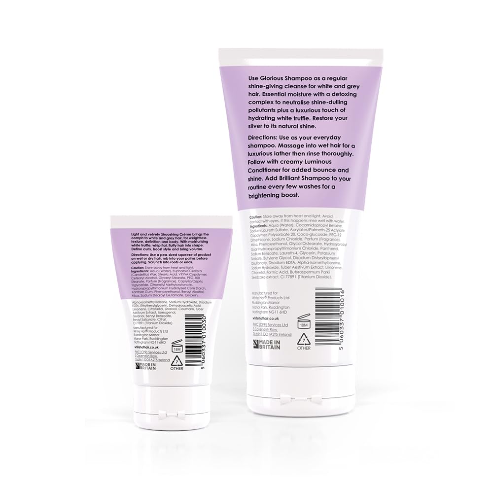 White Hot Short Hair Duo:Glorious Shampoo & Shooshing Crème to give grey & white hair volume & oomph