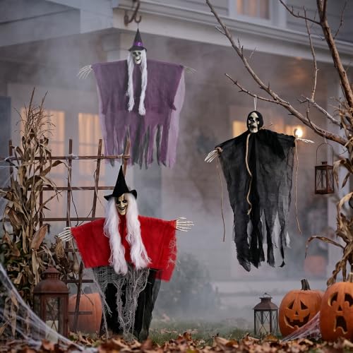 Halloween Skeletons & Witch Decorations Set - Hanging Outdoor Indoor Decor