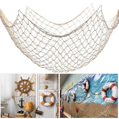 Nautical Fish Net Decorations for Party - 80x40 Inch Natural Cotton Hawaiian Under The Sea Theme - Variation 1