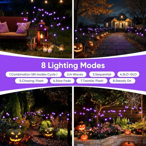 Adjustable Height Solar Firefly Outdoor Halloween Lights - Purple 4 Pack
