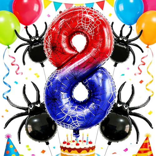 Spider 8th Birthday Balloon Decorations - Number 8 Friends Party Arch Kit - Variation 8