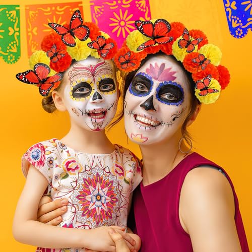 Dia de Los Muertos Decoration Set with Marigold Flowers & Monarch Butterflies
