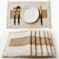 Boho Placemat Set - 6 Rustic 11.8 x 19 Inch Table Mats with Macrame Tassels