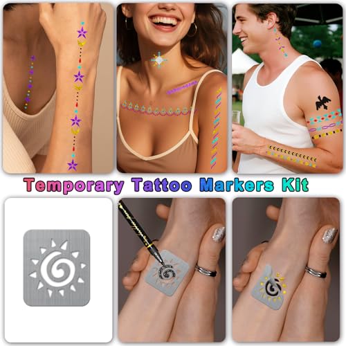 Mandala Arm Marker - Metallic Body Art Tattoos Kit with Reusable Stencils