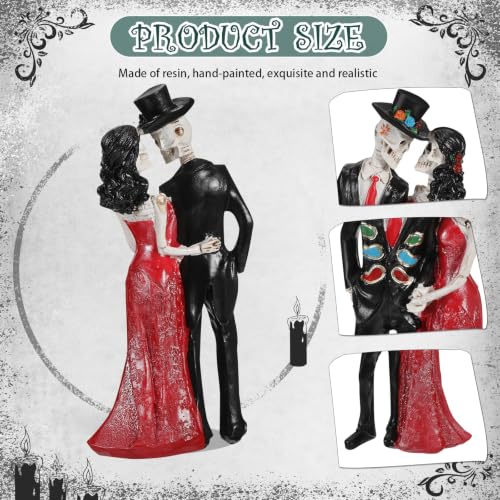 Day of the Dead Skeleton Couple Figurines - Red Dress, Gothic Halloween Decor