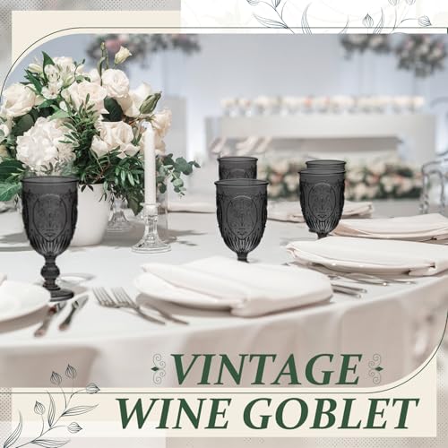 Plastic Wine Glasses Set - Vintage Black Goblets, 6 Pcs, 7.5 oz