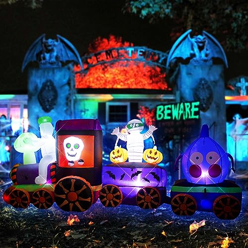 11FT Halloween Ghost Train Inflatable with Mushroom Head, Mummies & Pumpkins - Spooky Garden Decor - Variation of THIS listing