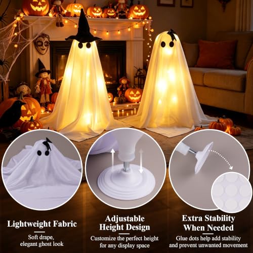 Halloween Light Up Ghost Decorations Set - 21.6'' & 16'' Spooky & Cute Indoor Decor