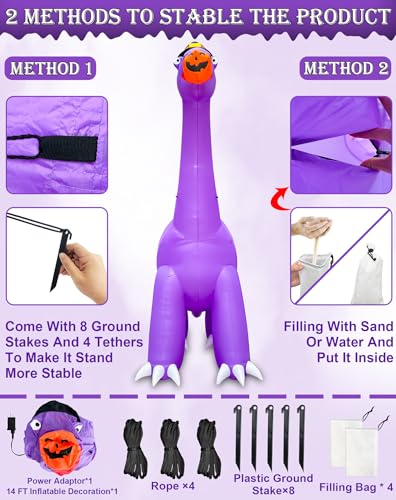 16 Ft Giant Inflatable Dinosaur Halloween Decoration with Lights for Outdoor Yard