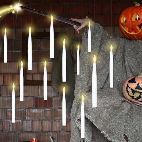 Floating Candles with Wand Remote - Halloween Flickering LED Taper Set - 20 Pieces