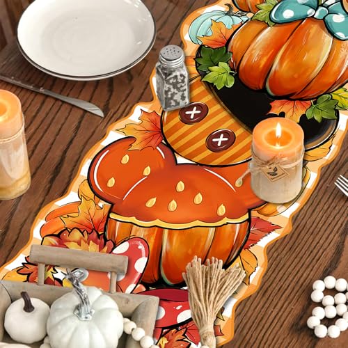 Fall Table Runner 13x72 Inch Orange Gingham Thanksgiving Home Decor - Variation of 13"x72" Shaped