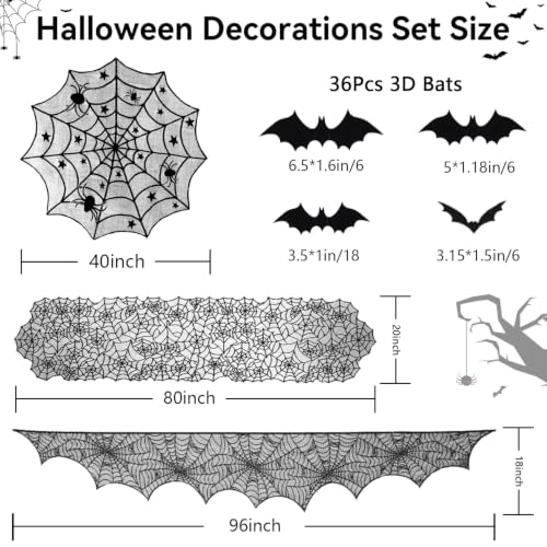 Halloween Decorations Set with Spider Web Tablecloths and Bat Wall Stickers