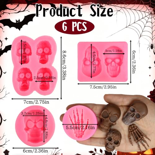 Halloween Skeleton Hand & Skull Cake Mold Set - 6 Pcs Pink Variation