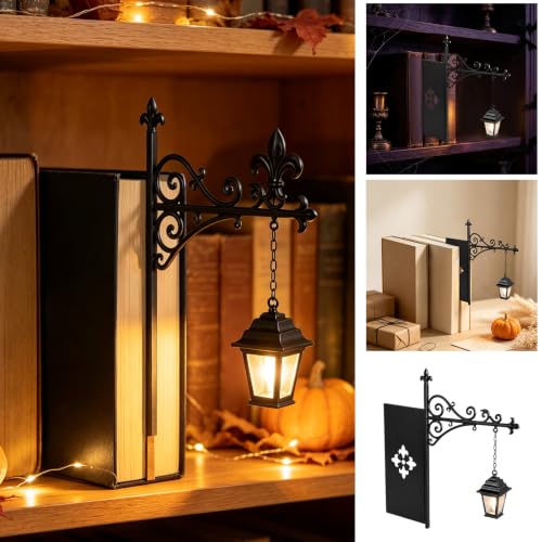 Library Lantern Decor Bookshelf Light - Mini Lantern with Witch Hat Design (Black-A)