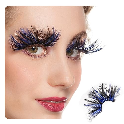 Halloween False Eyelashes Double Lip Black and Blue Extra Long Feather Lashes - Ablaze Blue & Black