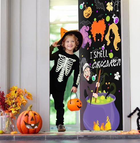 Halloween Door Cover - Large Fabric Witch & Spell Banner for Front Door Decor