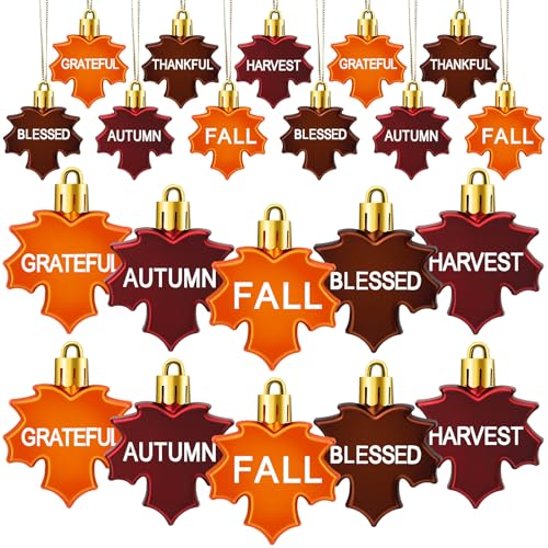 Fall Thanksgiving Maple Leaf Tree Ornaments - 24 Pcs Autumn Hanging Decor - Seasonal Holiday Decorations