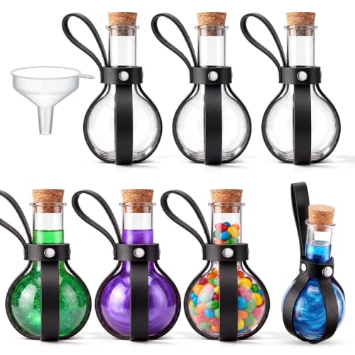 6 Black Plastic Potion Bottles with Cork Stopper - Medieval Theme Set