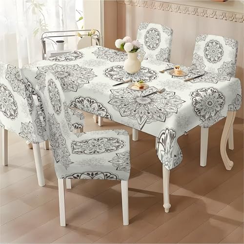 7-Piece Mandala Table Cloth and Chair Cover Set - Rectangular Dining Decor
