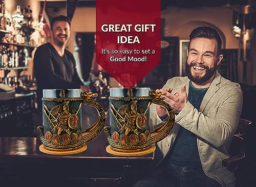 Sparta Viking Mug - 18oz Stainless Steel Norse Drinking Cup with Unique Design - Viking Decor & Gift for Men
