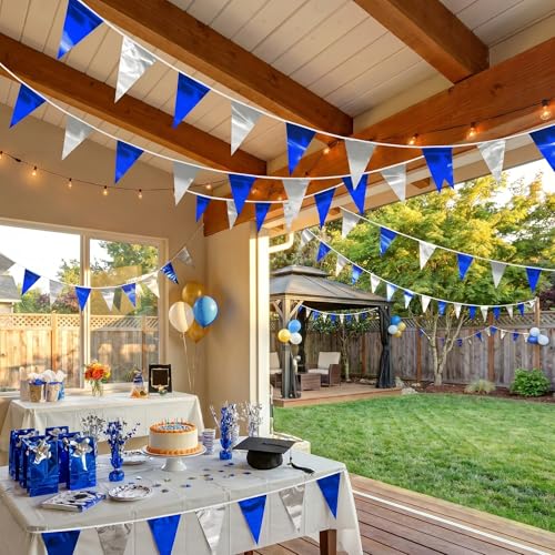 Navy Blue Silver Glitter Triangle Pennant Banner - 130ft Party Flags for Weddings Graduation Christmas