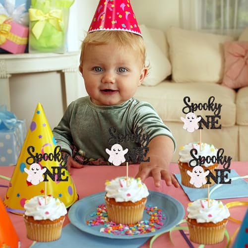 Spooky Ghost Cupcake Toppers - Baby's First Halloween Party Decoration - Spooky One Variation