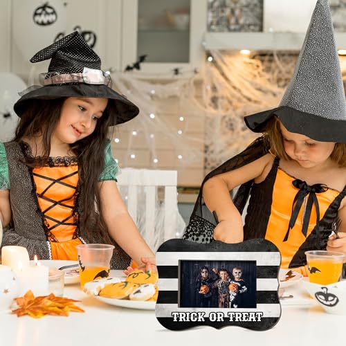 Halloween Photo Frame for 4x6 Pictures - Rustic Trick Or Treat Wooden Display - Stripe Variation