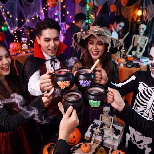 Halloween Cauldron Mugs with Spoons - Multicolor, Single-Sided Print, 48 Pack