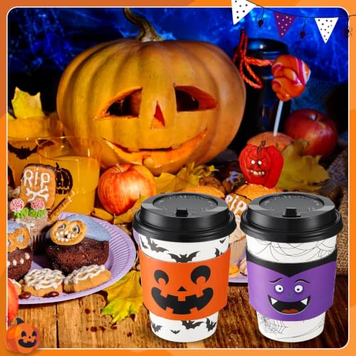 Umigy 48 Pack Halloween Bat Style Disposable Coffee Cups 12 oz with Lids & Sleeves