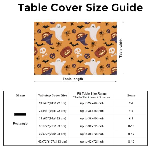 Halloween Fitted Tablecloth 36x72 Inch - Pumpkin Ghost Witch Hat Spider Bat Variation