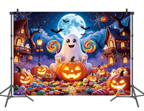 Halloween Backdrop Cute Ghost Pumpkin Candy Theme - 8x6FT - Kid Party Decor