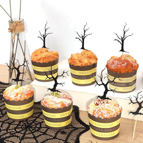 Halloween Cupcake Topper Haunted Forest Spooky Tree Glitter Decor