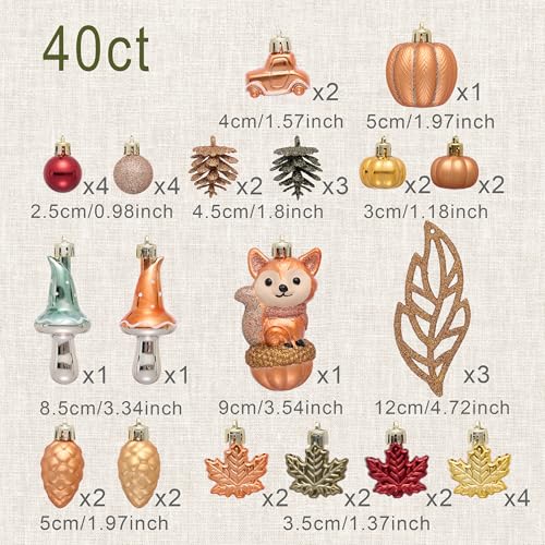 Fall Woodland Tree Ornaments Set - Squirrel, Pumpkin, Mushrooms & Harvest Decor