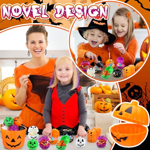 Colorful Halloween Pumpkin Container Buckets - 120 Pack Plastic Gift Holders