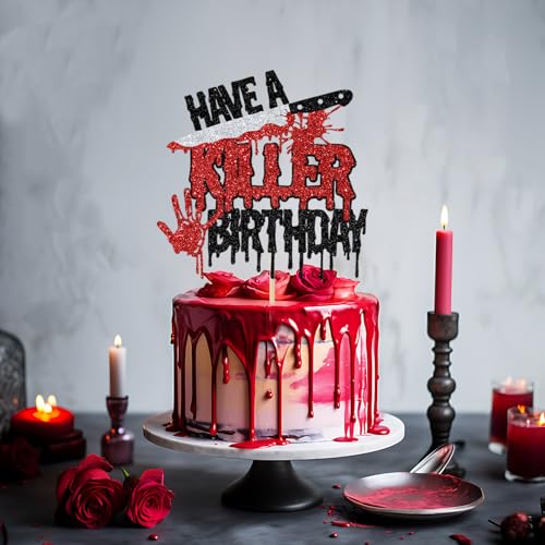 Halloween Zombie Vampire Cake Topper - Horror Party Decoration, 7 Inch Glitter Cake Decor