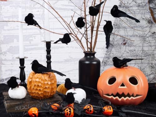 6-Pack Black Halloween Crow Clip-On Decorations - Fake Birds for Haunted Displays