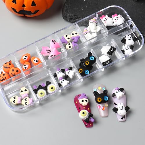 Halloween Nail Charms Ghost Pumpkin Bat Ghost Cat DIY Nail Art Decorations - Variation: Bat Ghost