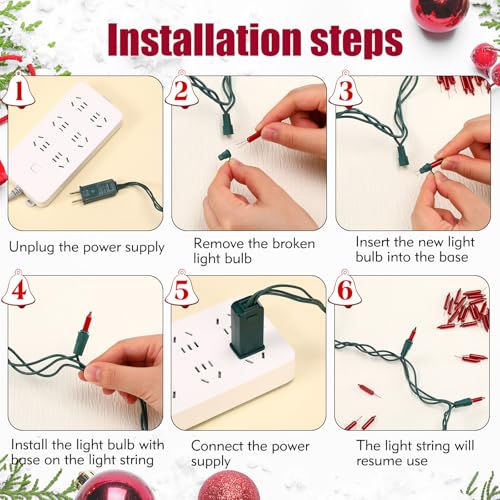 Incandescent Mini Christmas Light Bulbs - Warm Red Replacement for 50/100/150/200 Count String Lights