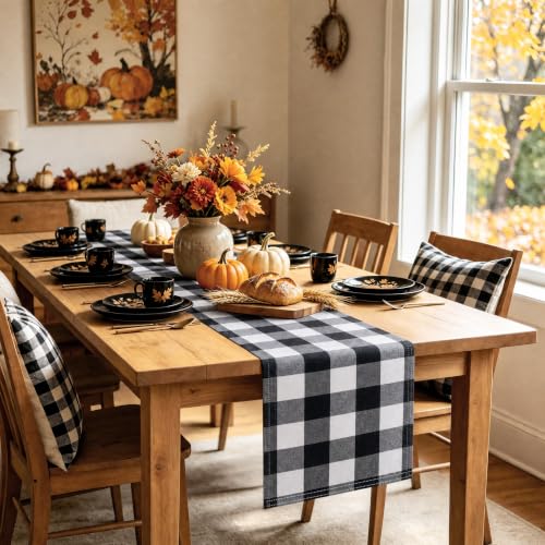 Black and White Gingham Table Runner 72 Inches - Rustic Farmhouse Home Decor